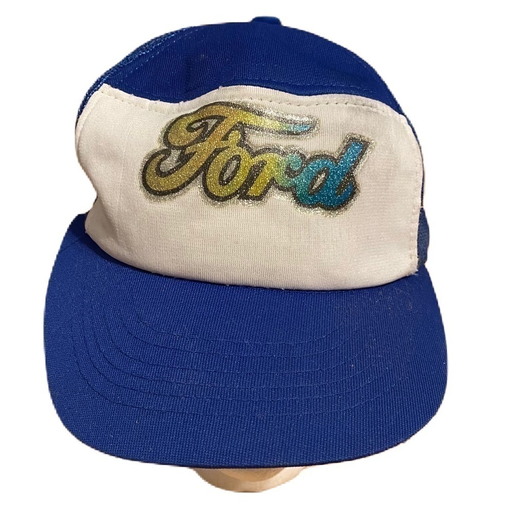 Vintage Ford Glitter Mesh Snap Back Trucker Hat Blue